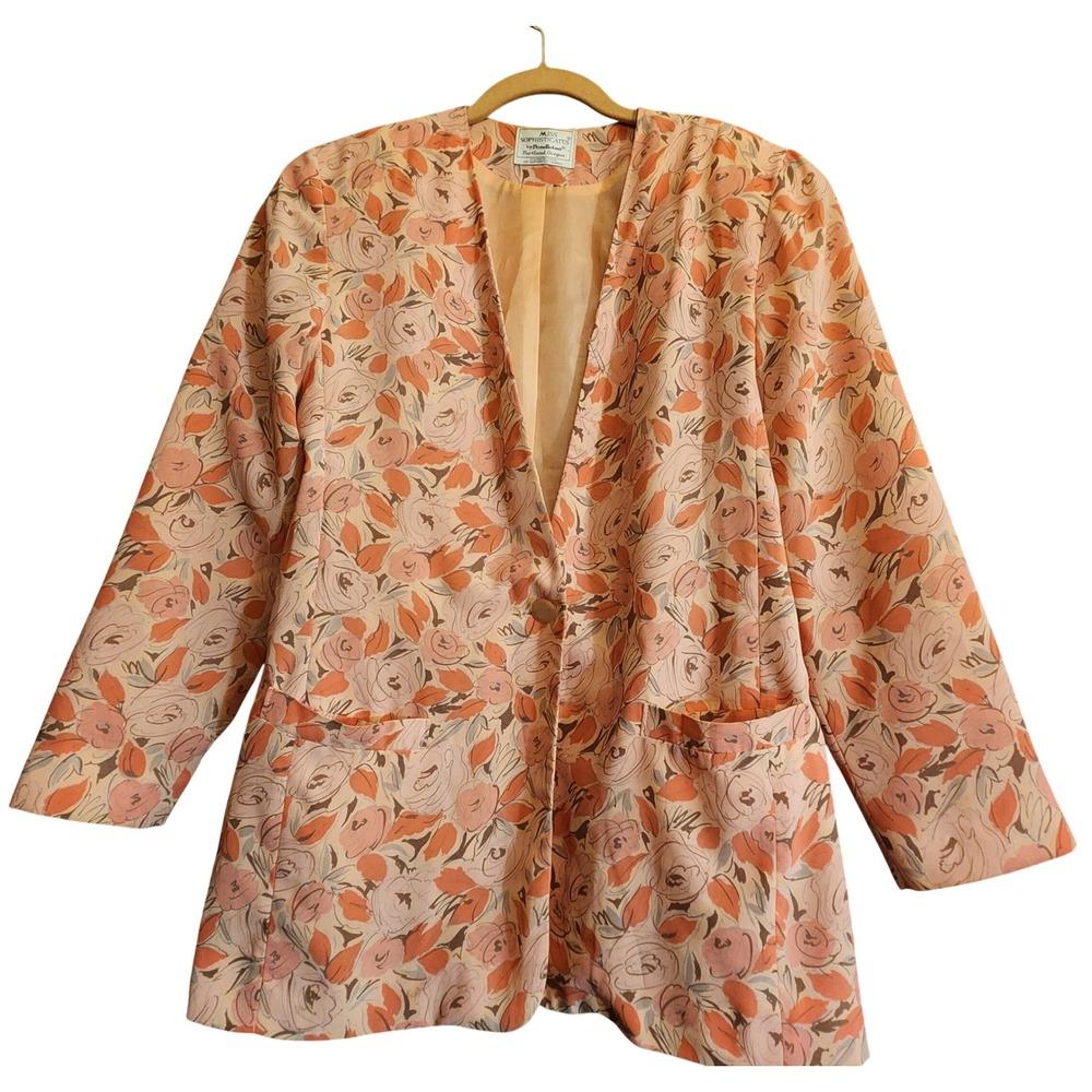 Pendleton Blazer Women M Peach Floral Vintage Excellent Made in USA Light Coat
